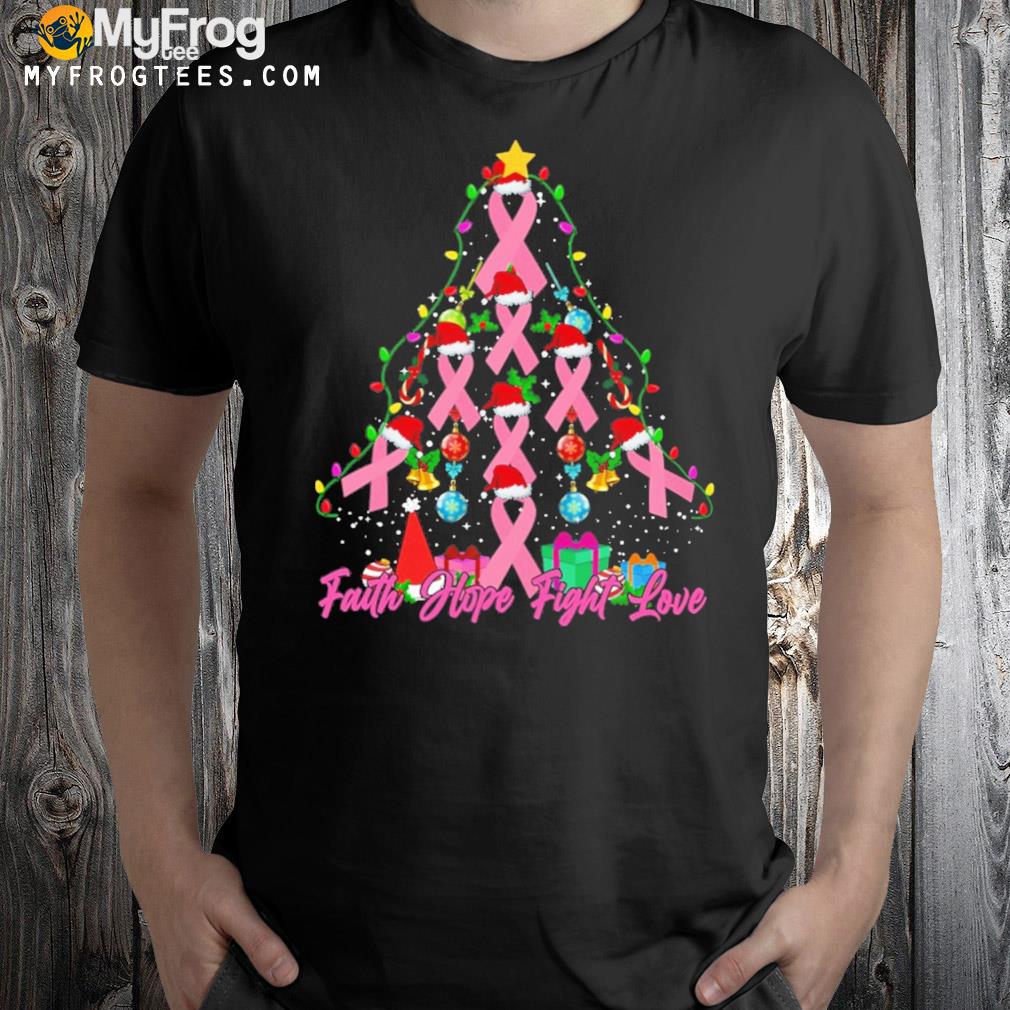 Breast cancer faith hope fight love tree christmas t-shirt