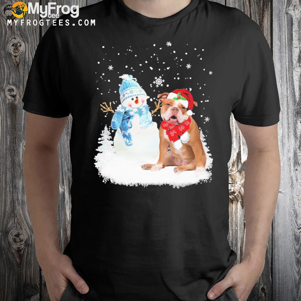 English Bulldog and snowman Christmas t-shirt