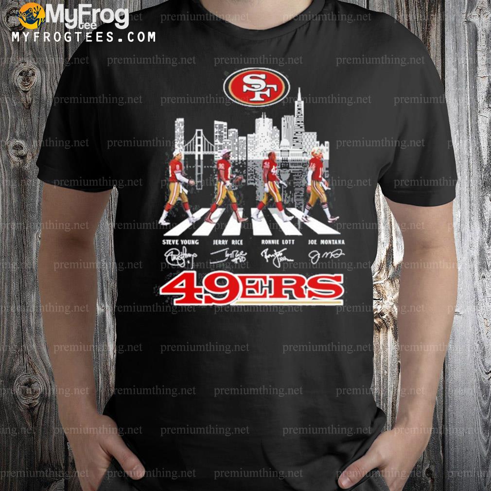San Francisco 49ers art legend Steve Young Jerry Rice Ronnie Lott Joe Montana signature shirt