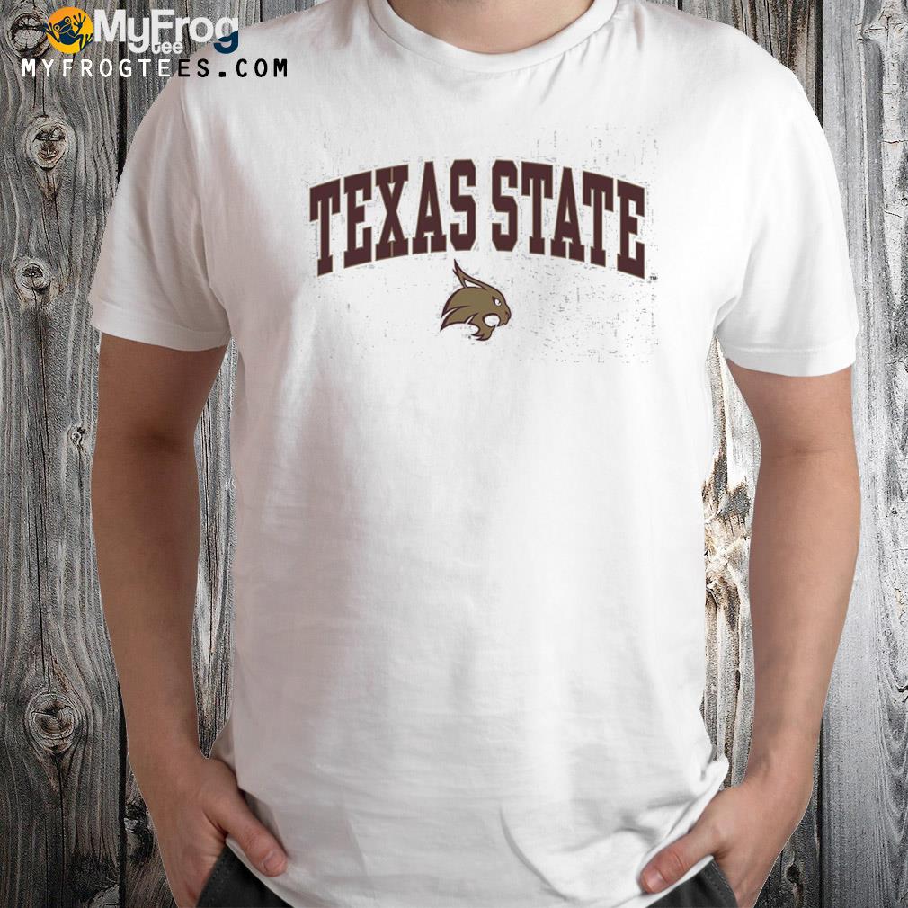 Texas state bobcats arch over heather gray shirt