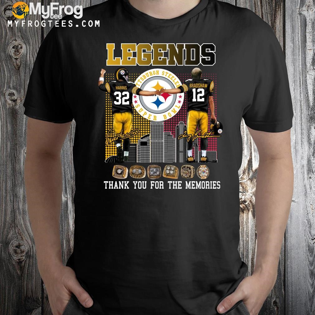 Legends Franco Harris and Terry Bradshaw Pittsburgh steelers thank you for the memories signatures 2023 t-shirt