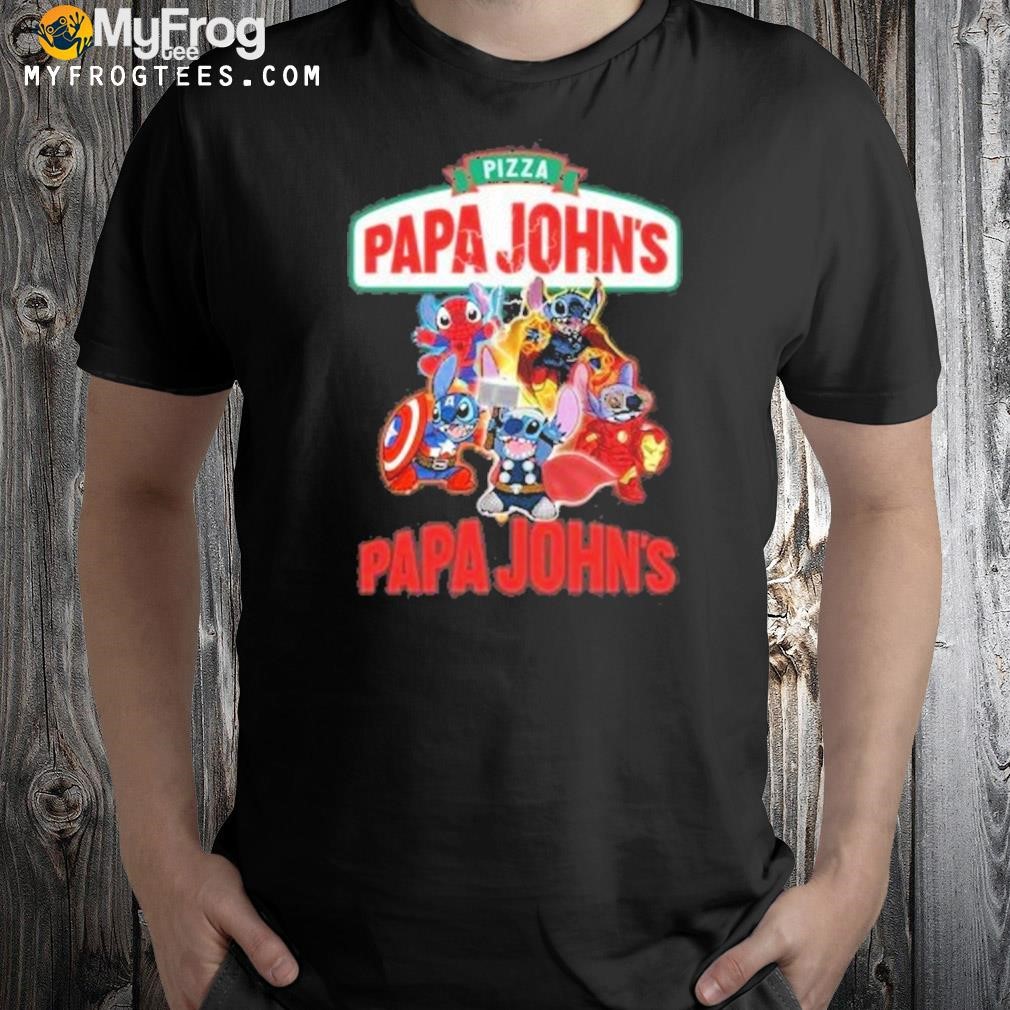 Baby stitch avengers papa john's logo 2023 t-shirt