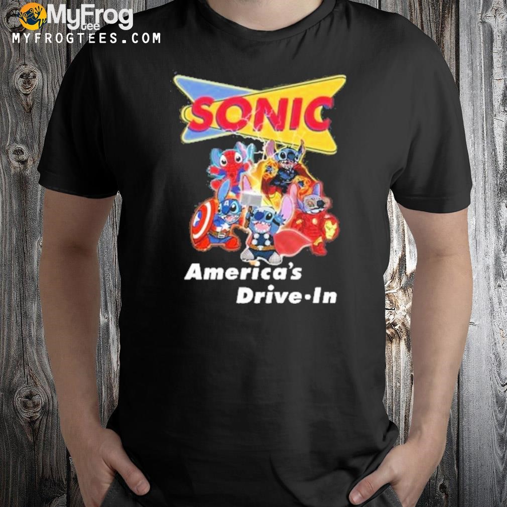 Baby stitch avengers sonic america's drive.in logo 2023 t-shirt
