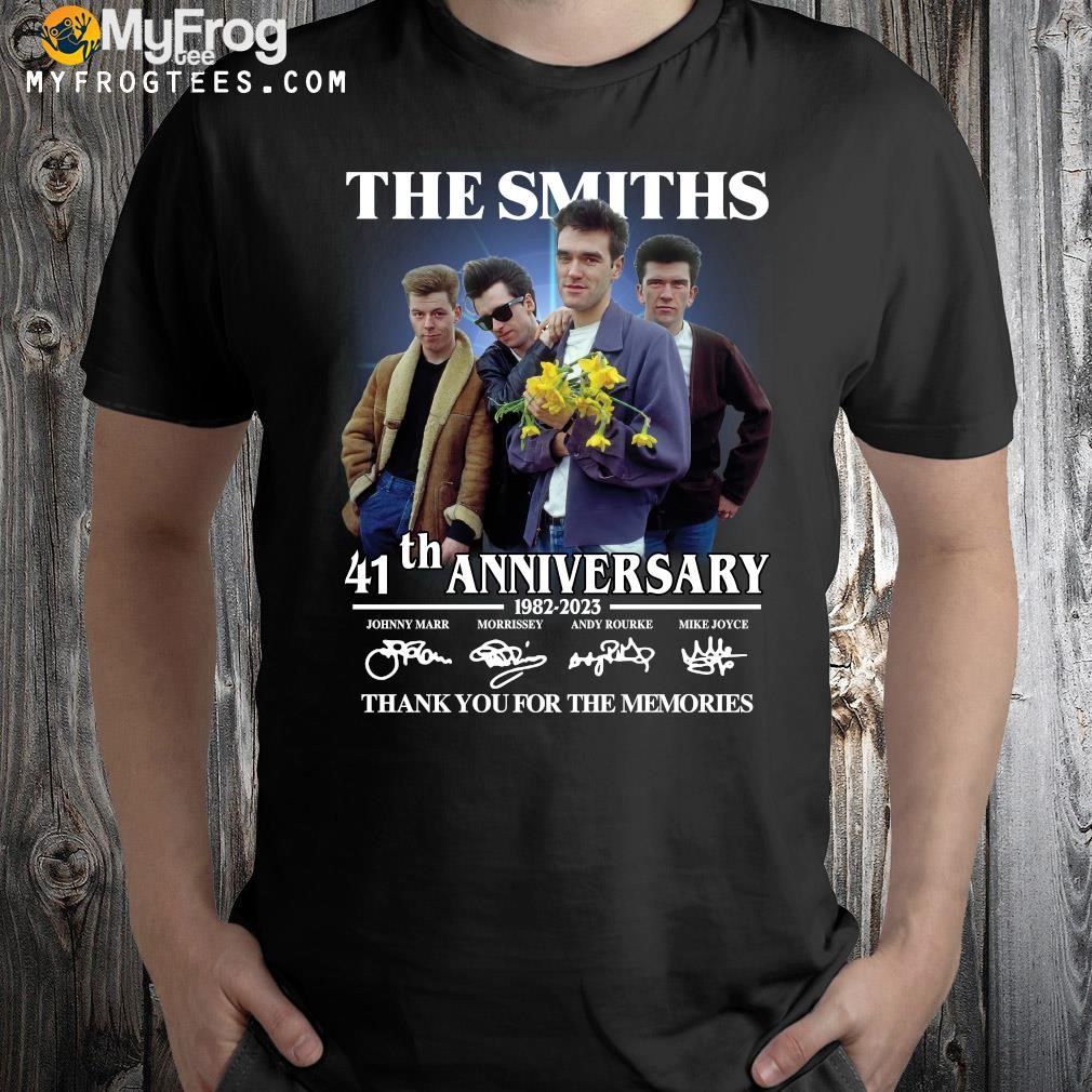Design The Smiths 41th anniversary 1983 2023 Johnny Marr Morrissey Andy Rourke Mike Joyce signatures thank you for the memories t-shirt