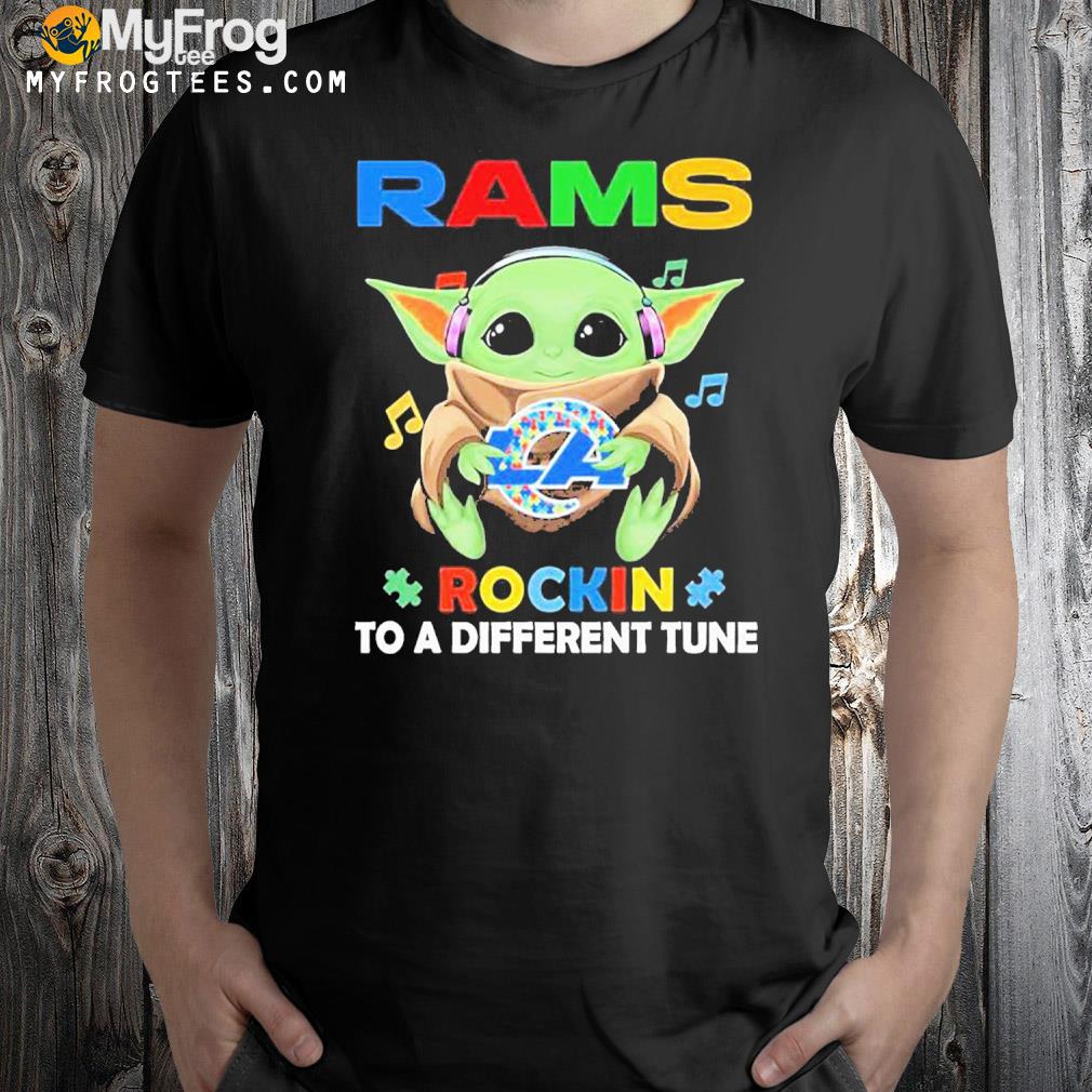Autism Los Angeles Rams Baby Yoda Rockin To A Different Tune Shirt