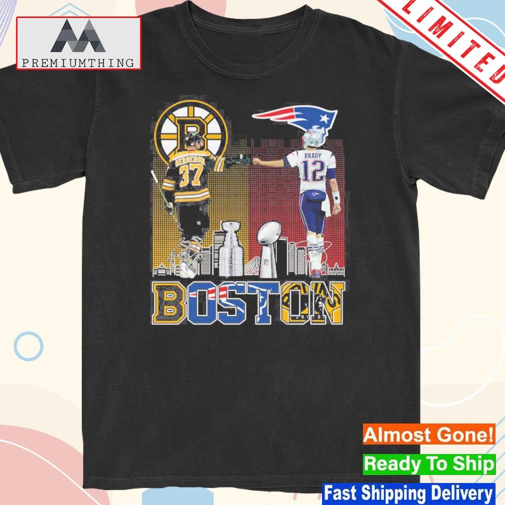 Design boston Bruins bergeron and new england patriot Tom Brady champions shirt