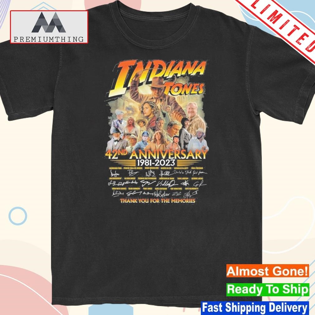 Design indiana jones 42 anniversary 1981-2023 thank you for the memories shirt