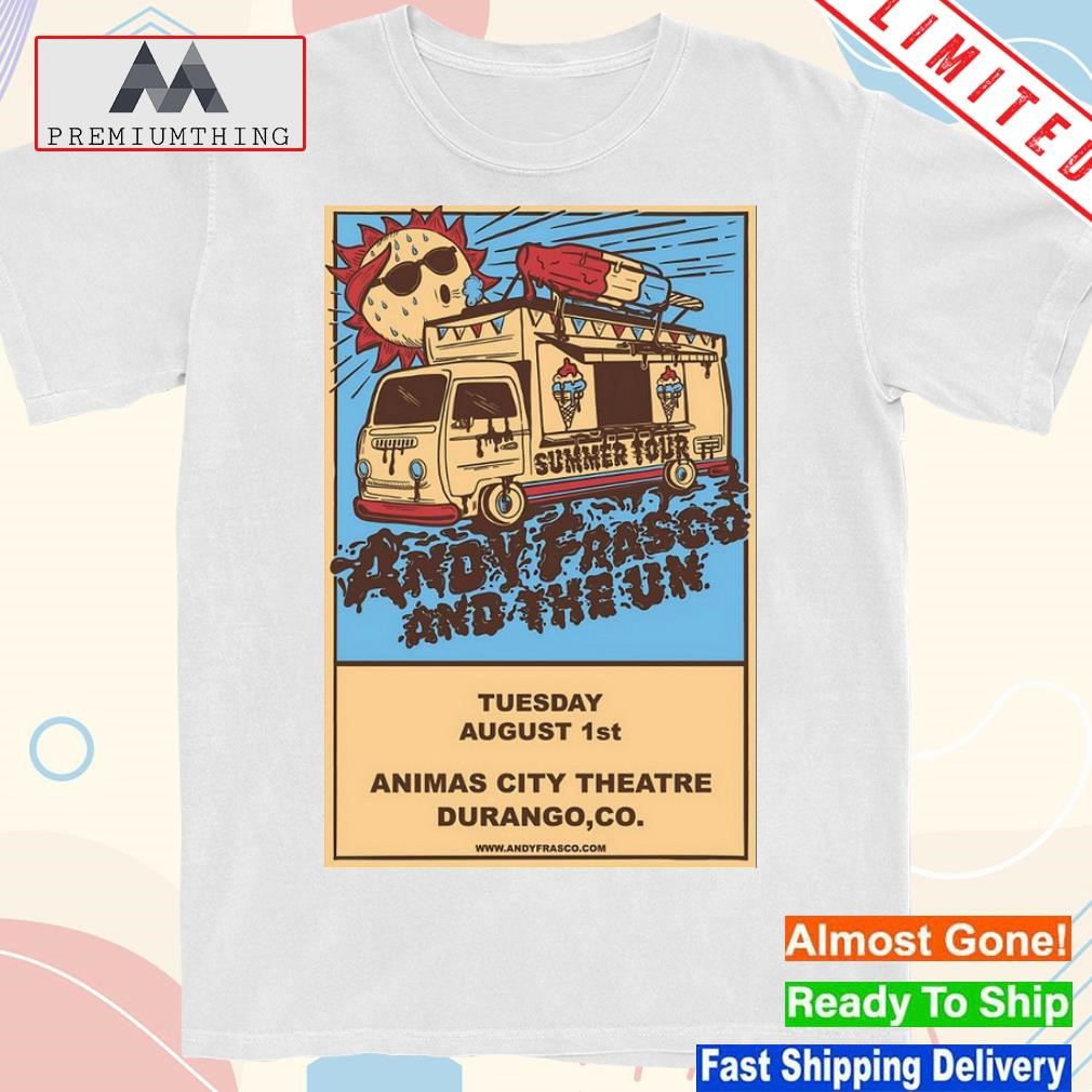 Design andy frasco and the u.n rock band summer tour august tour 2023 animas city theatre durango co poster shirt