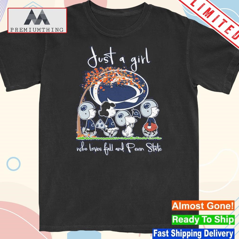 Design just a girl who love fall and penn state Peanuts Snoopy shirt