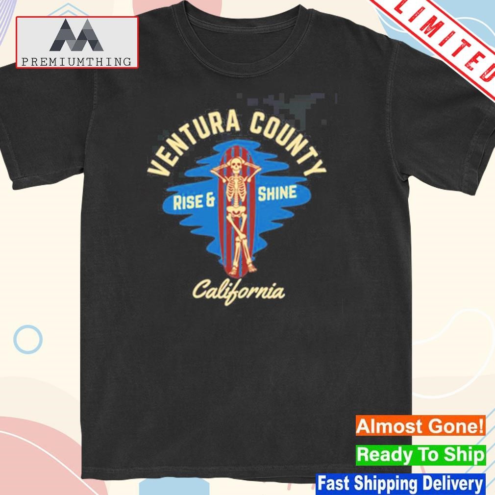 Design ventura county California beige text skeleton surf retro shirt