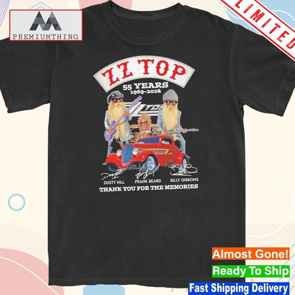 Design zz top 55 years 1969 2024 dusty hill and Frank beard and billy gibbons thank you for the memories shirt