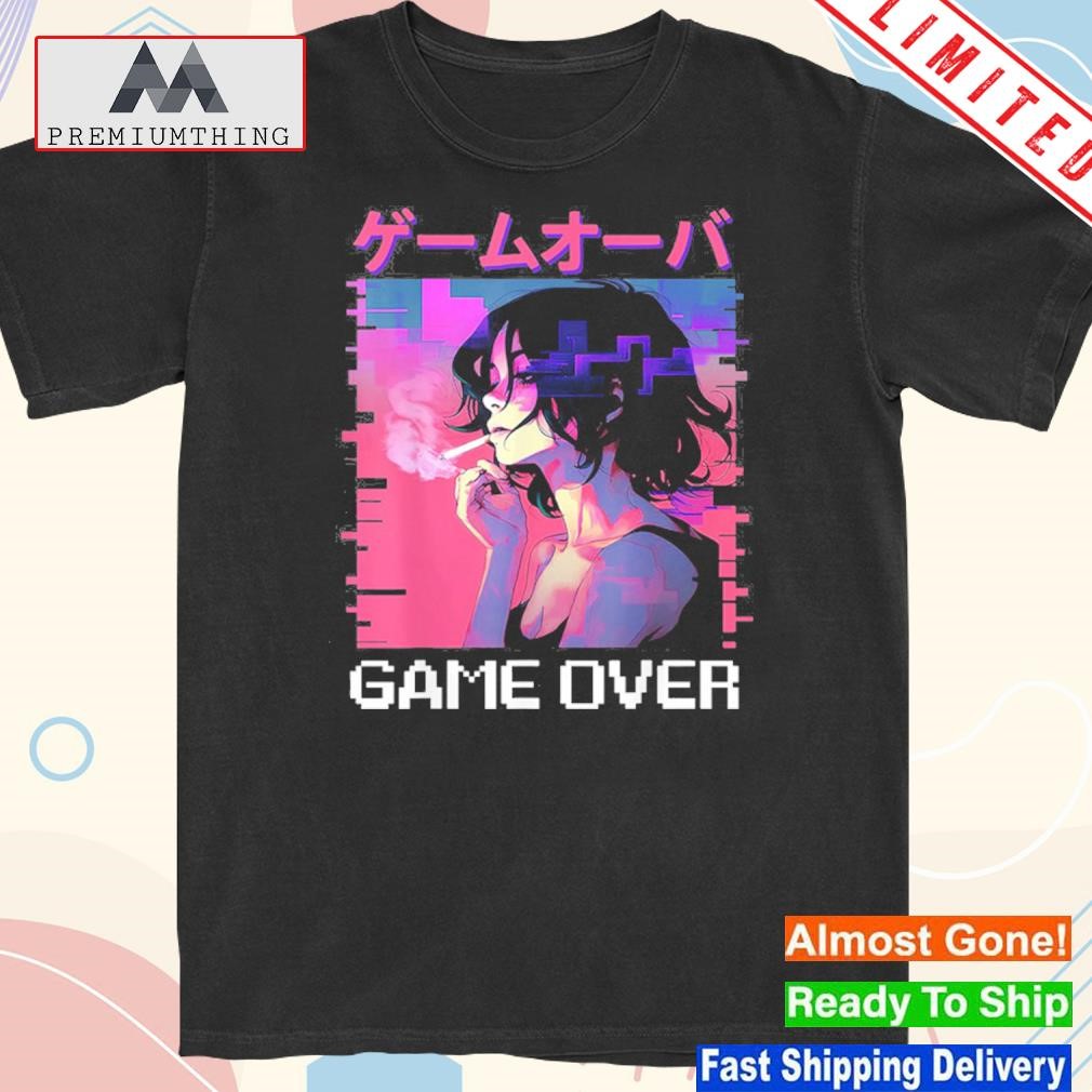 Official japanese Vaporwave Sad Anime Girl Game Over Indie Aesthetic T-Shirt