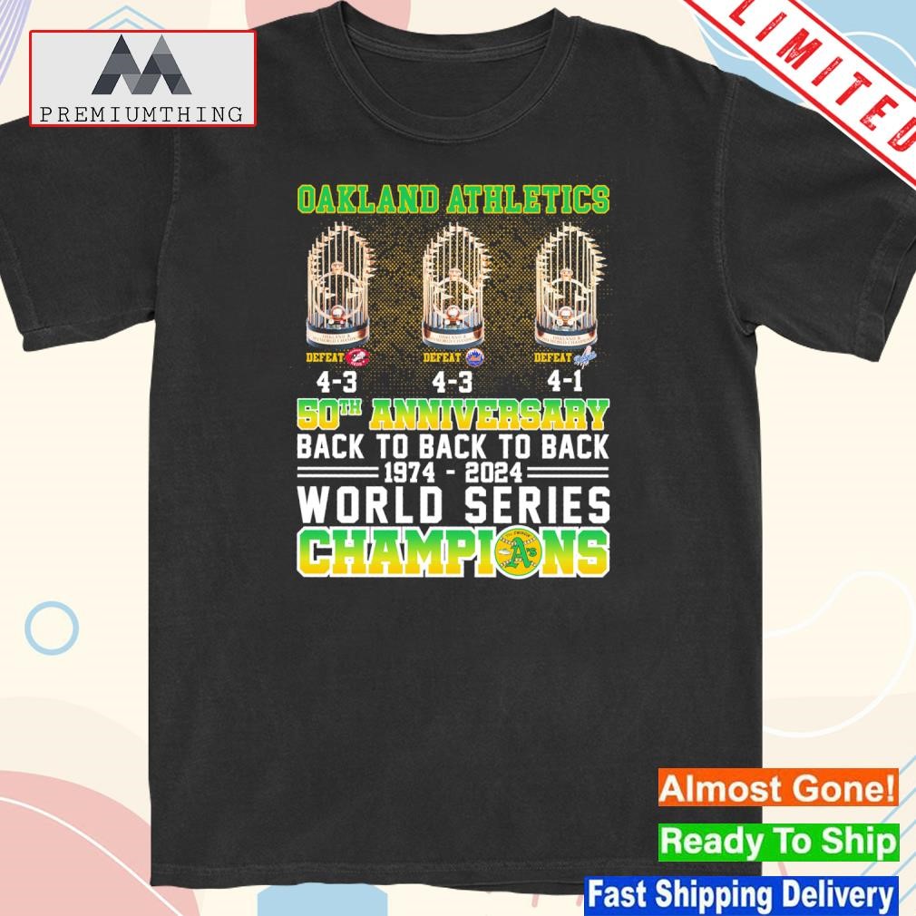 Official oakland athletics 50th anniversary back to back to black 1974 2023 world series champions shirt