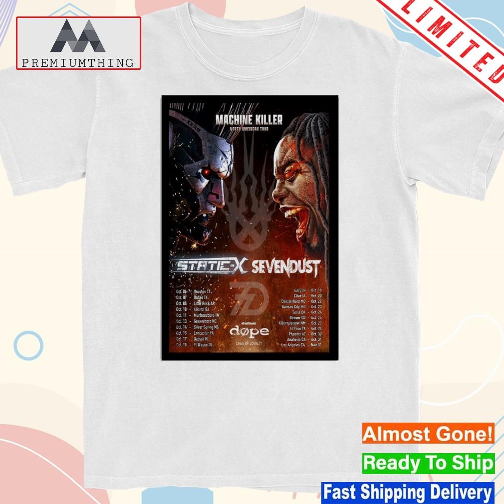 Official static X and sevendust machine killer north American tour 2023 photo poster design t-shirt