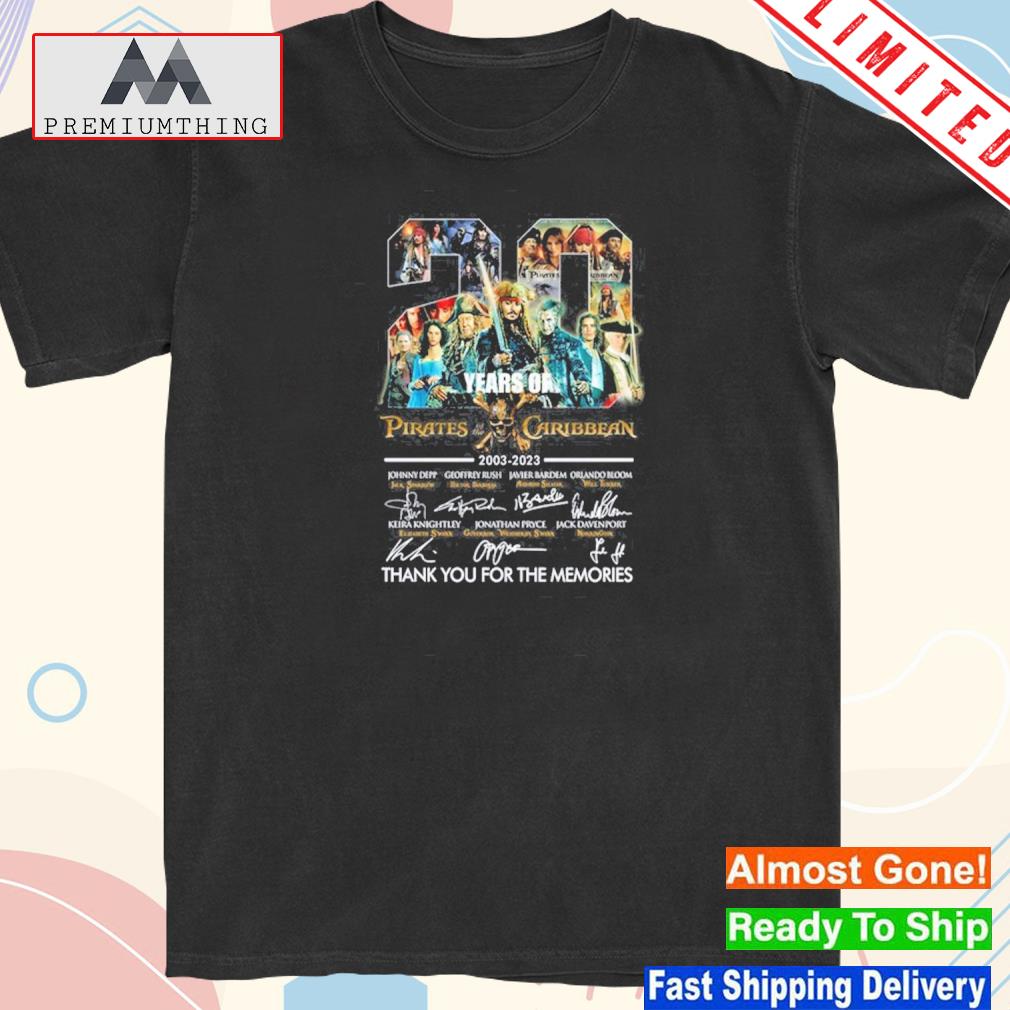 Official 20 Years Of 2003 – 2023 Pirates Of The Caribbean Signatures Thank You For The Memories T-Shirt