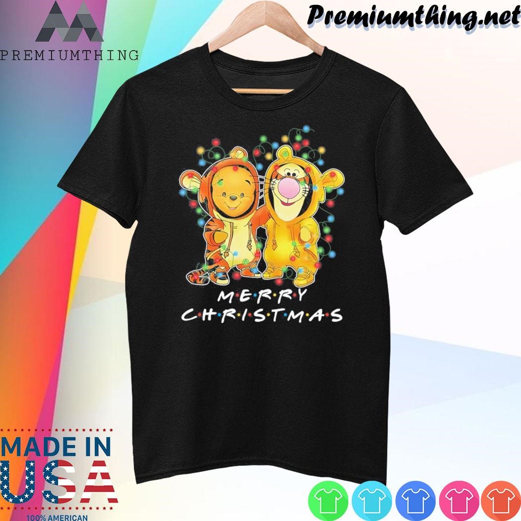 Design Baby Pooh and baby Tigger merry christmas light shirt