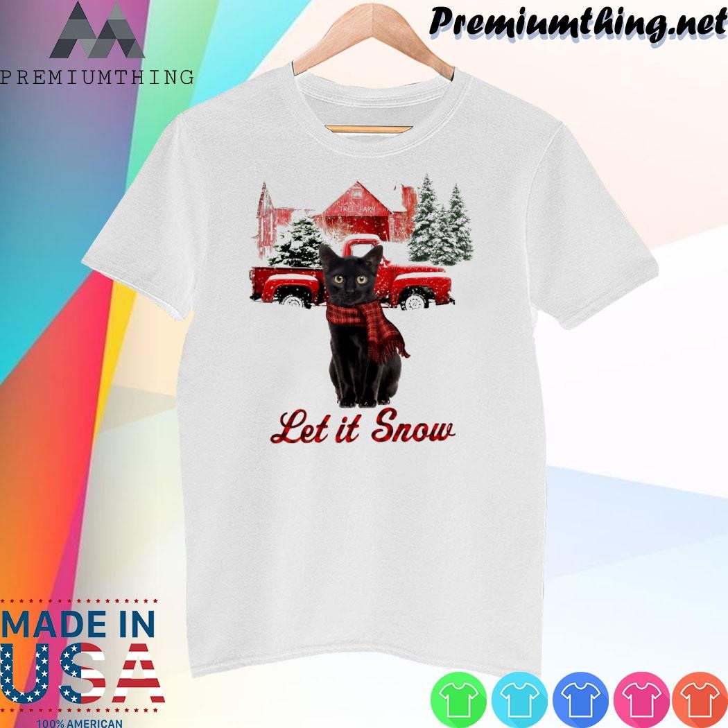 Design Cat scarf car let it snow merry christmas shirt