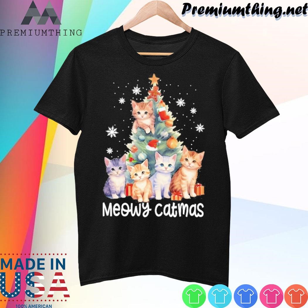 Design Cats pine tree meowy catmas christmas shirt