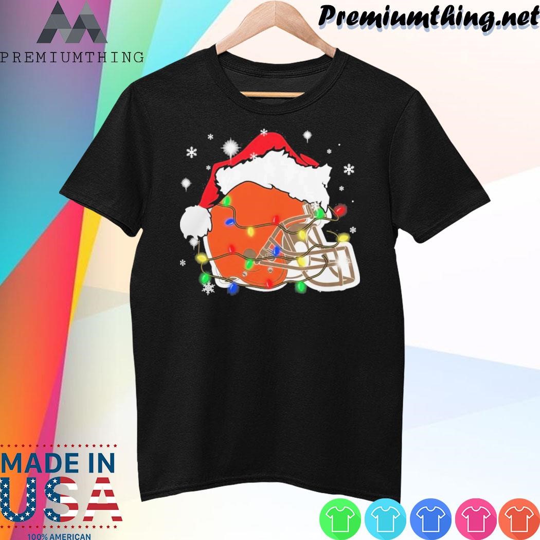 Design Christmas Light Santa Hat Cleveland Browns Logo Shirt