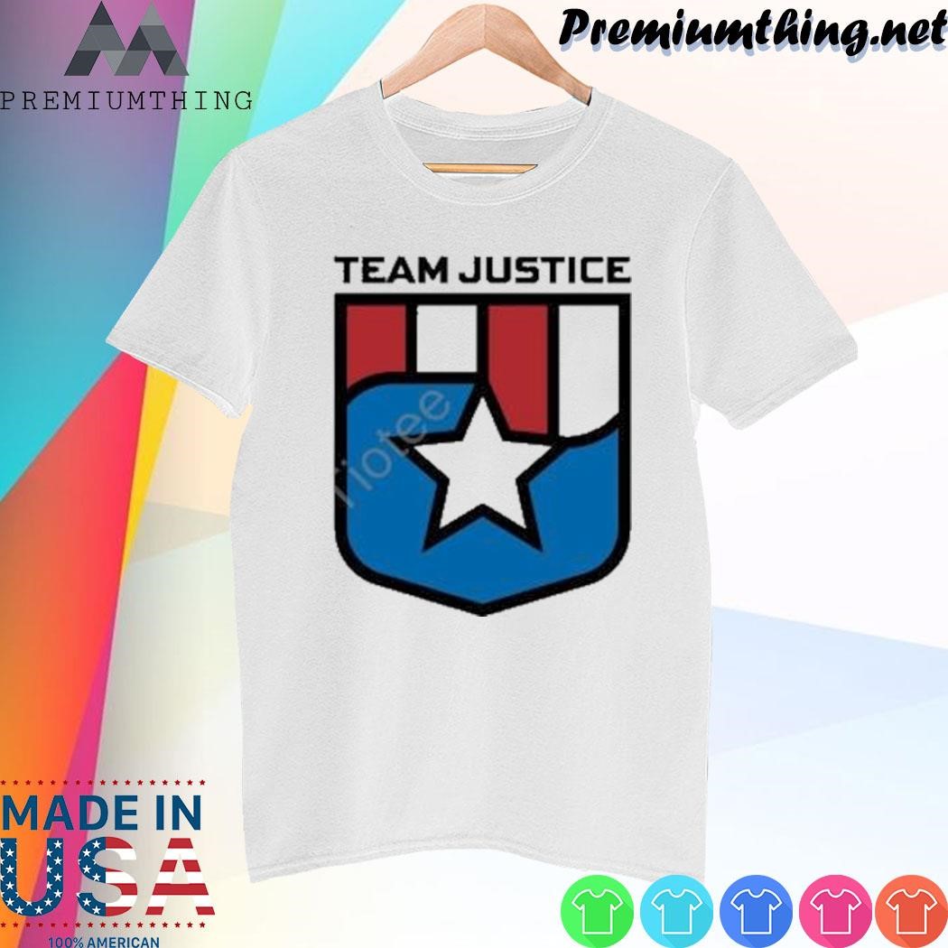 Design Cindy Perno Wearing Team Justice Shield Logo Shirt