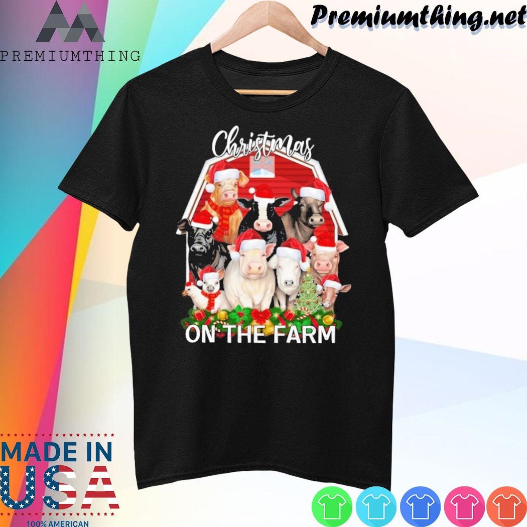 Design Cow, pig, chicken,... hat santa christmas on the farm christmas shirt