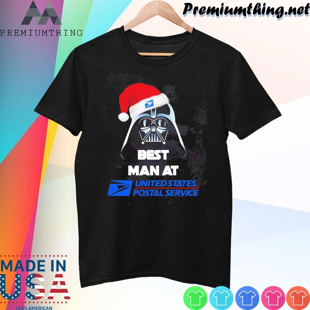 Design Darth Vader hat santa best man at United States Postal Service logo christmas shirt