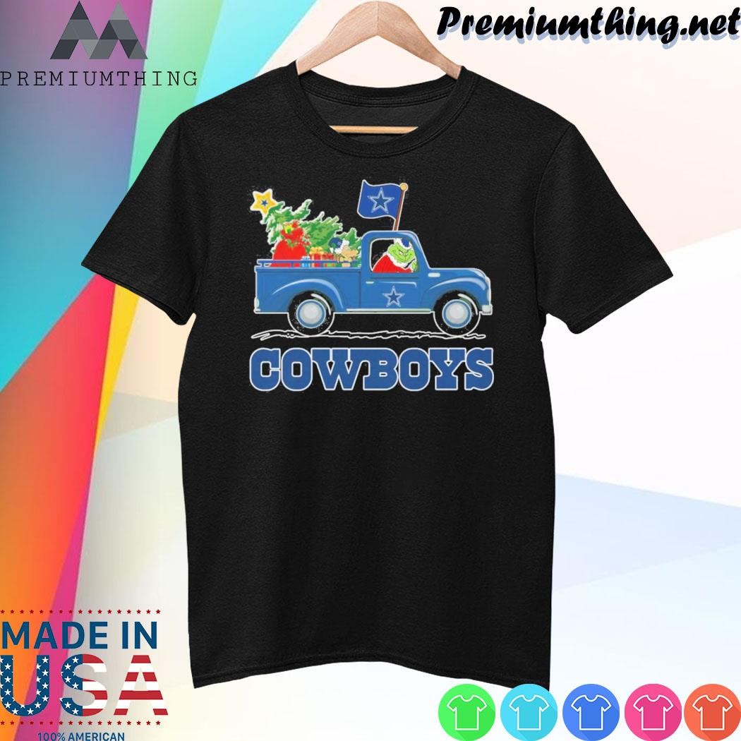 Design Grinch hat santa car Dallas Cowboys flag shirt