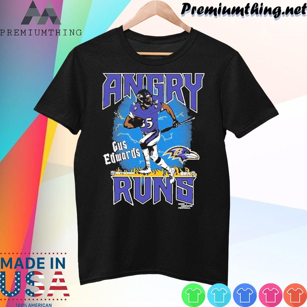 Design Gus Edwards Baltimore Ravens Homage Unisex Angry Runs Player Graphic Tri-blend shirt