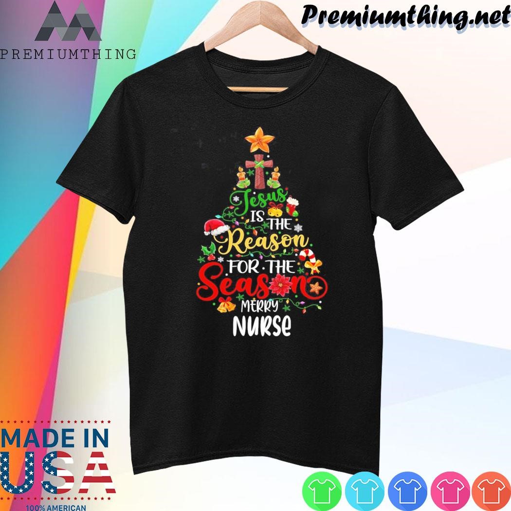 Design Jolly reason season merry nurse pine tree christmas shirt