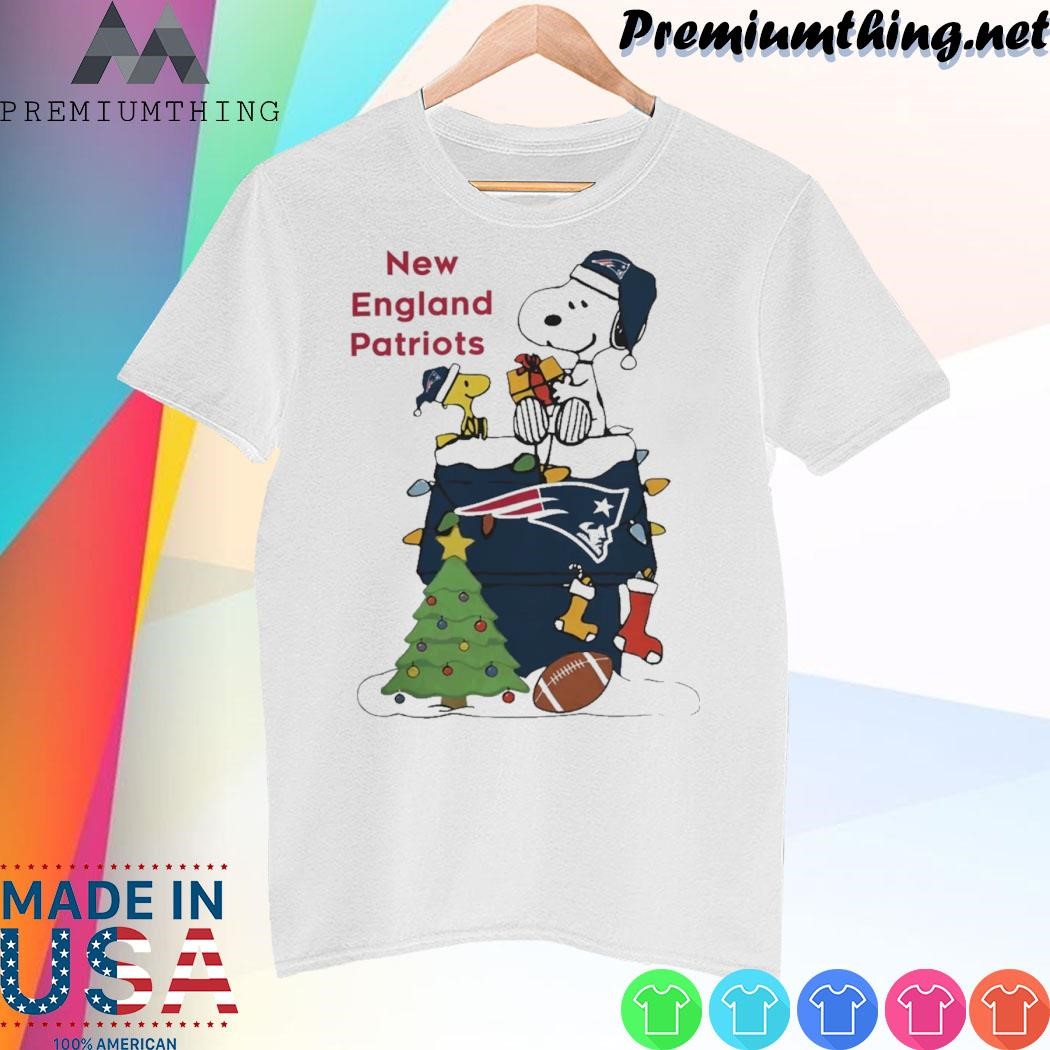 Design New England Patriots Peanuts Snoopy And Woodstock Merry Christmas 2023 Shirt