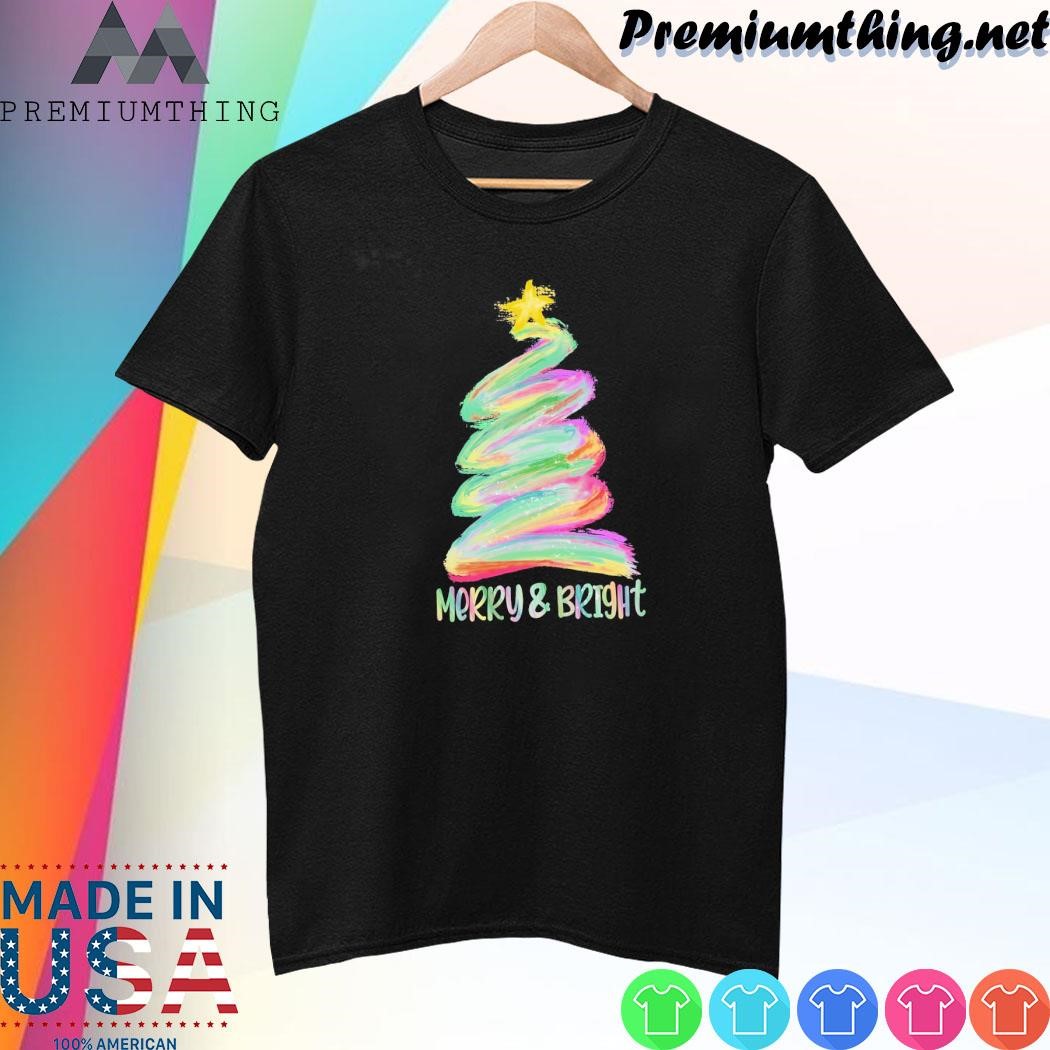 Design Pine tree merry & bright merry christmas shirt