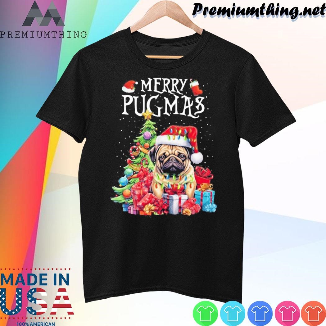 Design Pug dog hat santa merry Pugmas merry christmas shirt