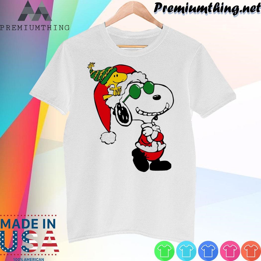 Design Snoopy and Woodstock hat Santa cool merry christmas shirt