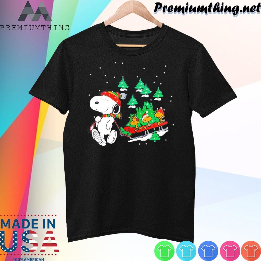 Design Snoopy and Woodstock hat Santa pine tree merry christmas shirt
