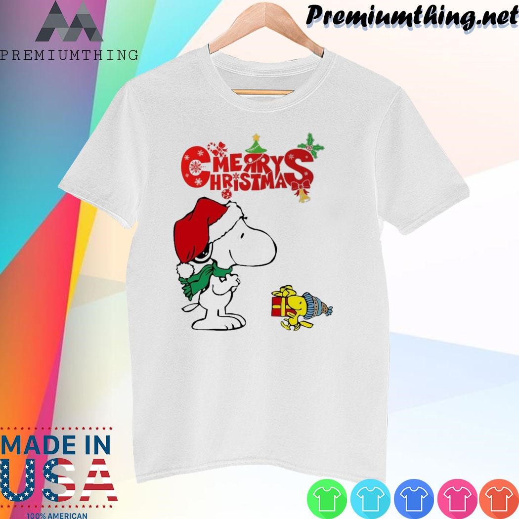 Design Snoopy and Woodstock hat santa merry christmas shirt