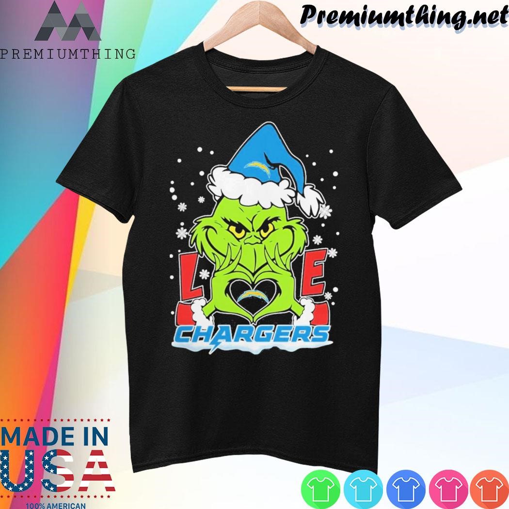 Design The Grinch Love Heart Los Angeles Chargers Football Christmas 2023 Shirt